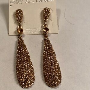 Gold-Tone Pave Teardrop Dangle Earrings - Gold